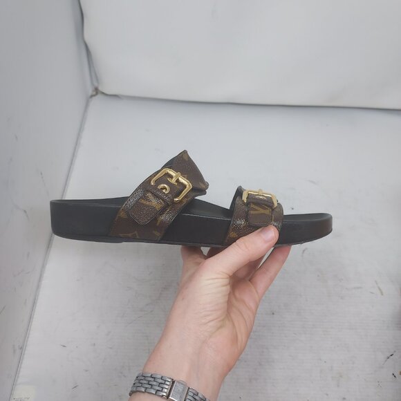 Louis Vuitton Brown Buckle Bom Dia Monogram Flat Slide Sandal - Picture 10 of 13